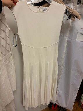 Herve Leger Cream Pleated Midi Dress